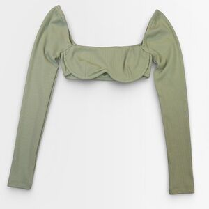 Princess Polly Sage Green Long Sleeve Ribbed Wired Cup Crop Top US 2